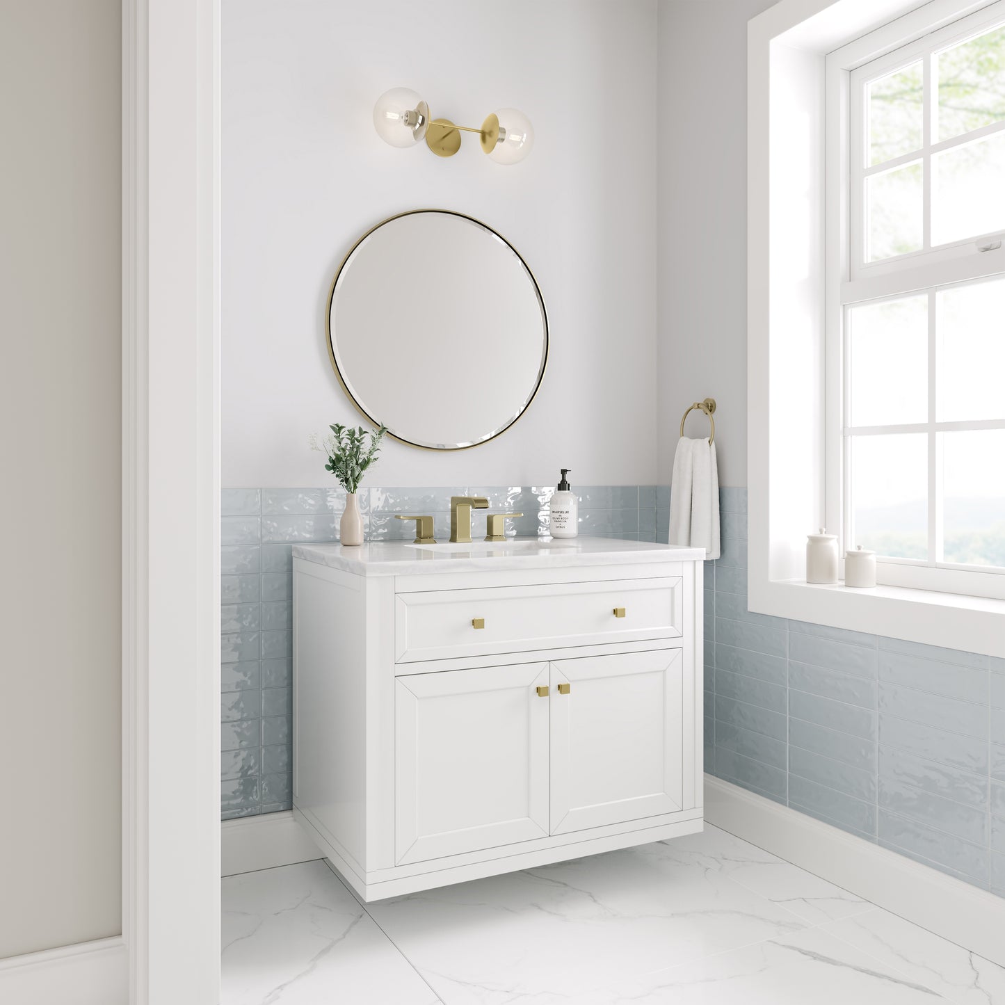 James Martin Vanities Chicago 36" Glossy White Single Vanity With 3cm Arctic Fall Solid Surface Top