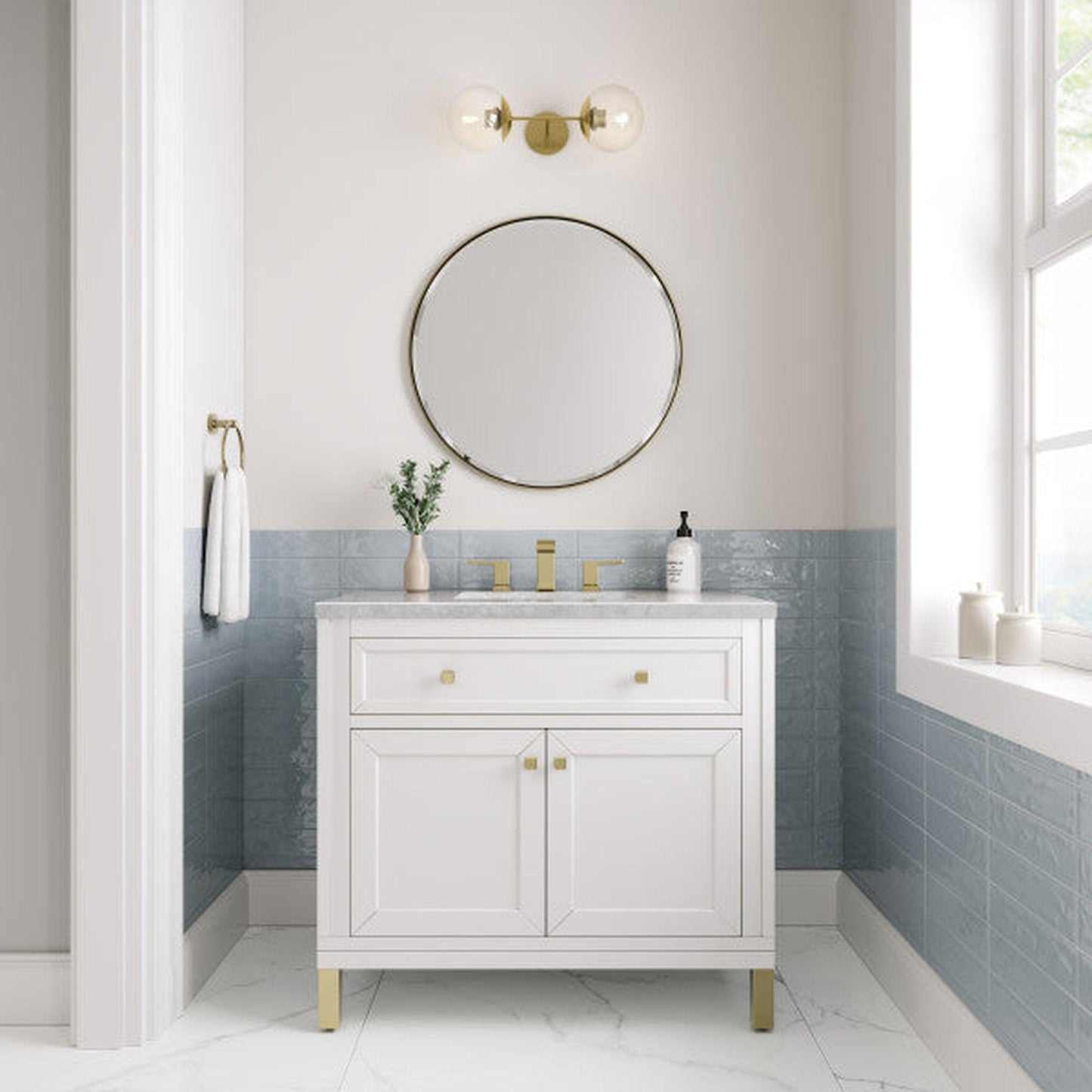 James Martin Vanities Chicago 36" Glossy White Single Vanity With 3cm Carrara Marble Top