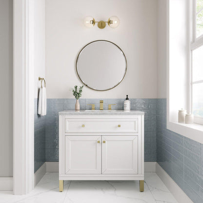 James Martin Vanities Chicago 36" Glossy White Single Vanity With 3cm Carrara Marble Top