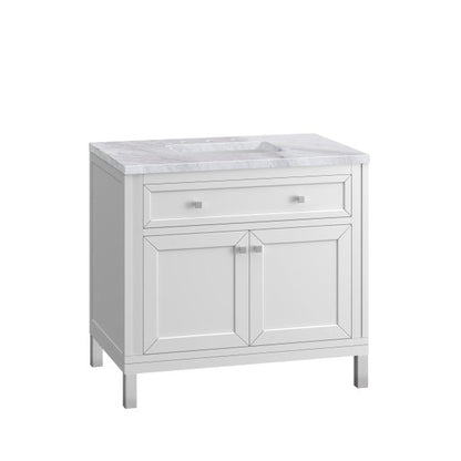 James Martin Vanities Chicago 36" Glossy White Single Vanity With 3cm Carrara Marble Top