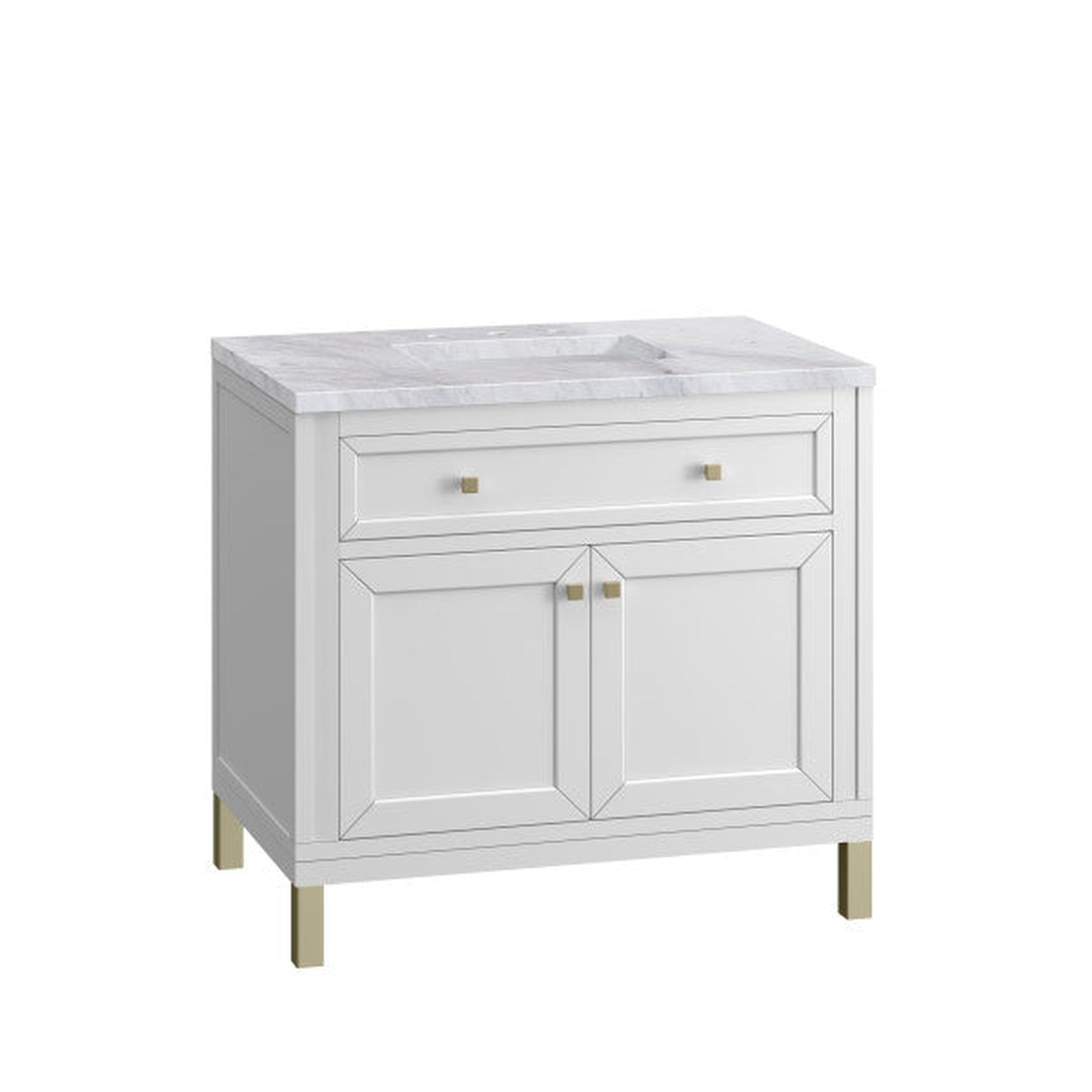 James Martin Vanities Chicago 36" Glossy White Single Vanity With 3cm Carrara Marble Top