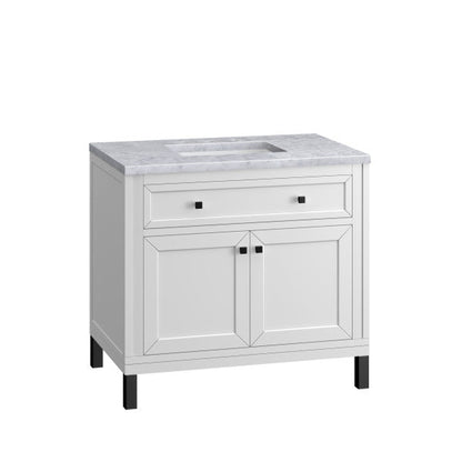 James Martin Vanities Chicago 36" Glossy White Single Vanity With 3cm Carrara Marble Top