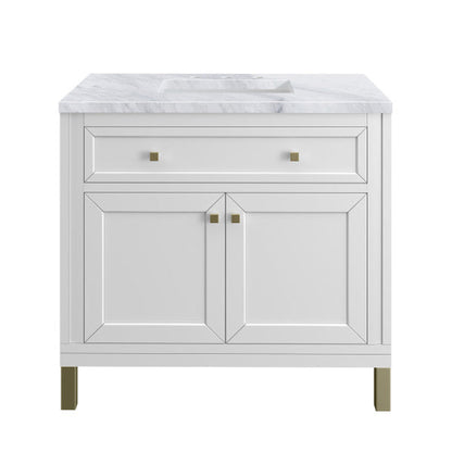 James Martin Vanities Chicago 36" Glossy White Single Vanity With 3cm Carrara Marble Top