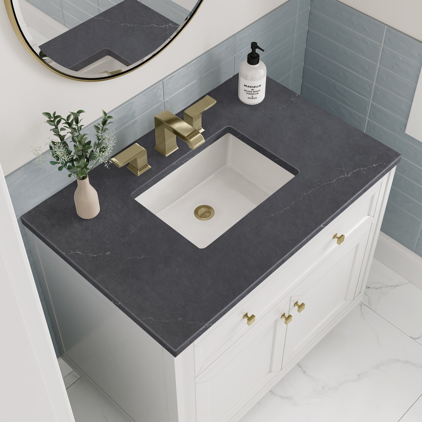 James Martin Vanities Chicago 36" Glossy White Single Vanity With 3cm Charcoal Soapstone Silestone Top