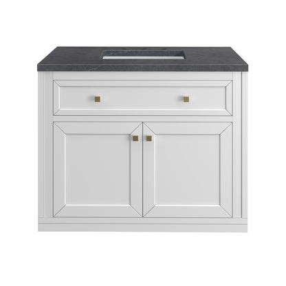 James Martin Vanities Chicago 36" Glossy White Single Vanity With 3cm Charcoal Soapstone Silestone Top