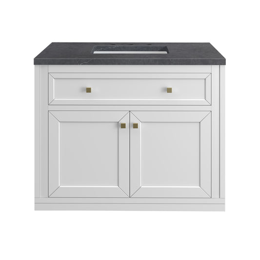 James Martin Vanities Chicago 36" Glossy White Single Vanity With 3cm Charcoal Soapstone Silestone Top