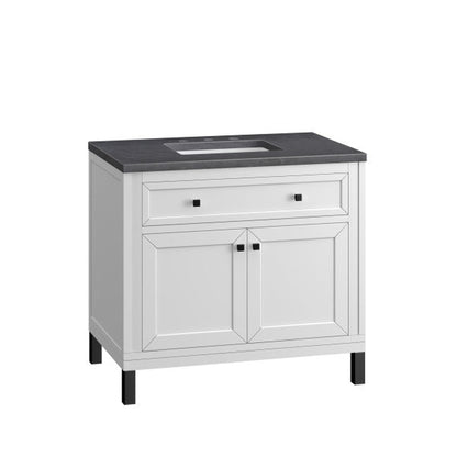 James Martin Vanities Chicago 36" Glossy White Single Vanity With 3cm Charcoal Soapstone Top