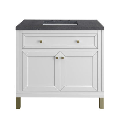James Martin Vanities Chicago 36" Glossy White Single Vanity With 3cm Charcoal Soapstone Top