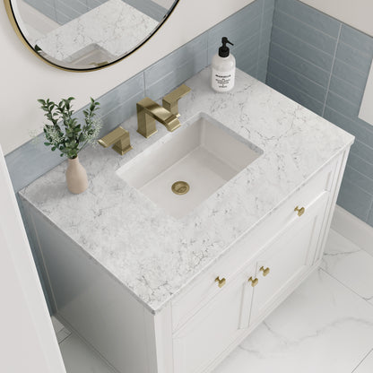 James Martin Vanities Chicago 36" Glossy White Single Vanity With 3cm Eternal Jasmine Pearl Silestone Top