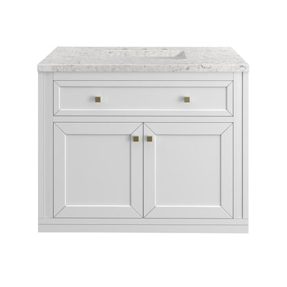 James Martin Vanities Chicago 36" Glossy White Single Vanity With 3cm Eternal Jasmine Pearl Silestone Top