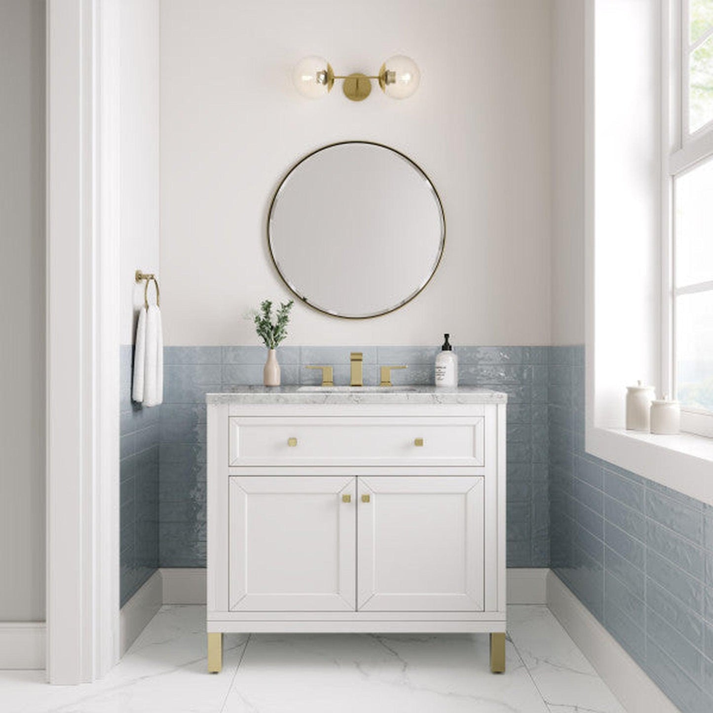 James Martin Vanities Chicago 36" Glossy White Single Vanity With 3cm Eternal Jasmine Pearl Top