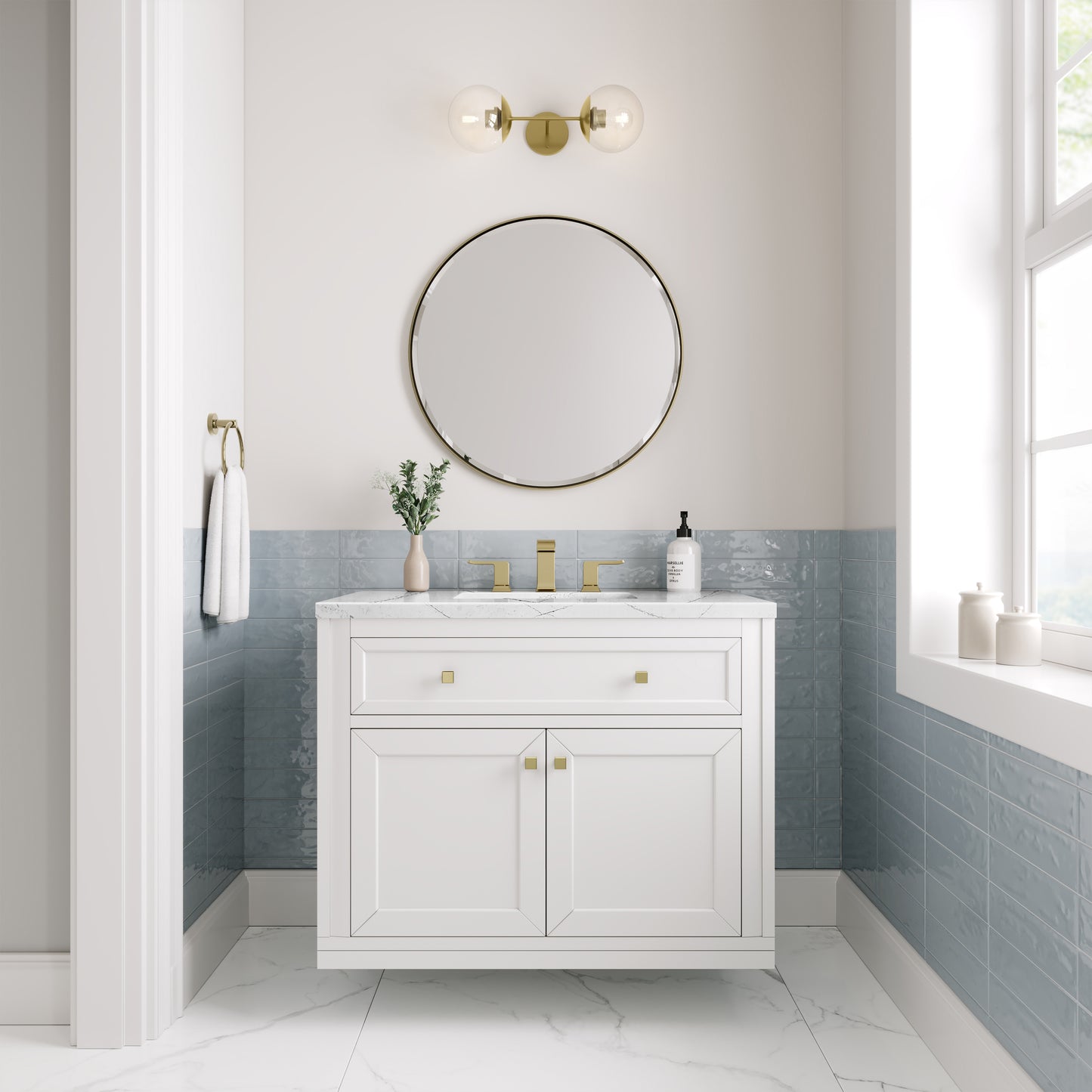 James Martin Vanities Chicago 36" Glossy White Single Vanity With 3cm Ethereal Noctis Silestone Top