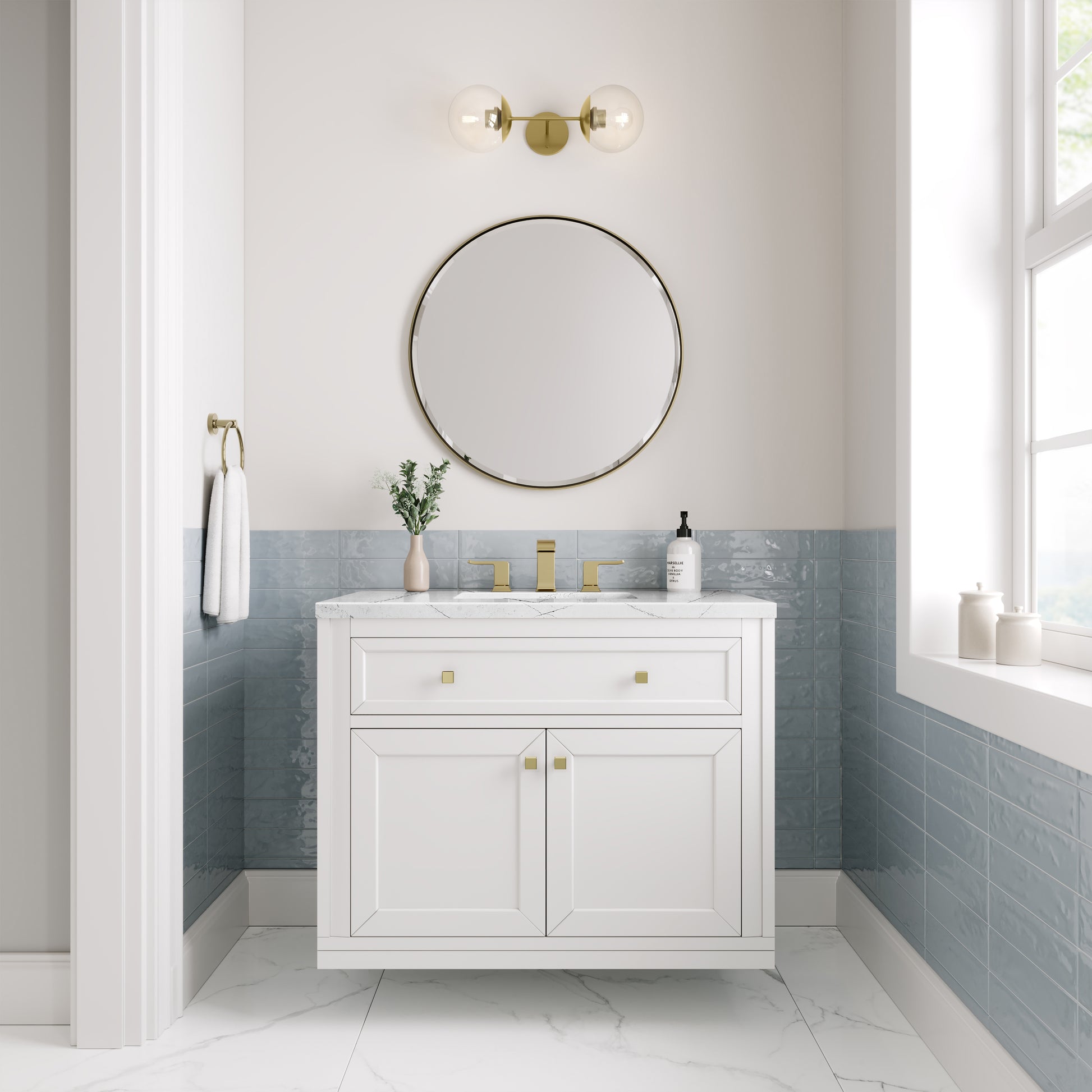 James Martin Vanities Chicago 36" Glossy White Single Vanity With 3cm Ethereal Noctis Silestone Top