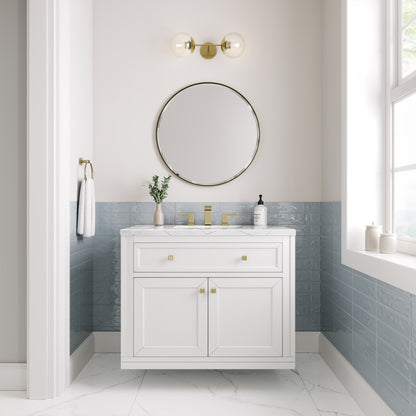 James Martin Vanities Chicago 36" Glossy White Single Vanity With 3cm Ethereal Noctis Silestone Top