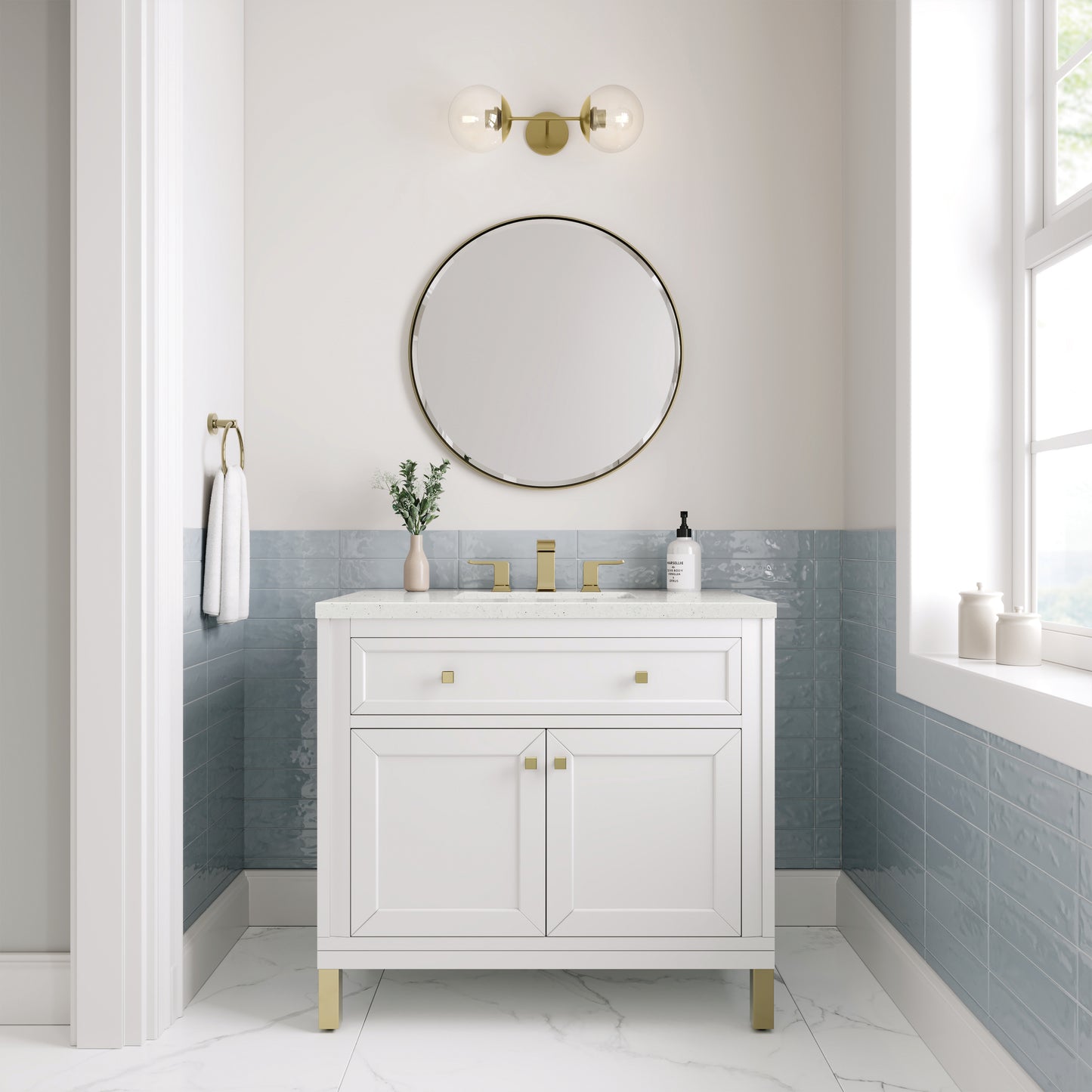 James Martin Vanities Chicago 36" Glossy White Single Vanity With 3cm Lime Delight Silestone Top