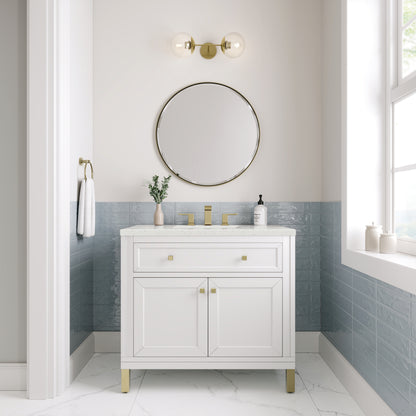 James Martin Vanities Chicago 36" Glossy White Single Vanity With 3cm Lime Delight Silestone Top