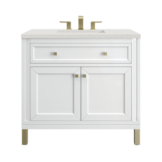 James Martin Vanities Chicago 36" Glossy White Single Vanity With 3cm Lime Delight Silestone Top