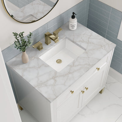 James Martin Vanities Chicago 36" Glossy White Single Vanity With 3cm Victorian Silver Silestone Top