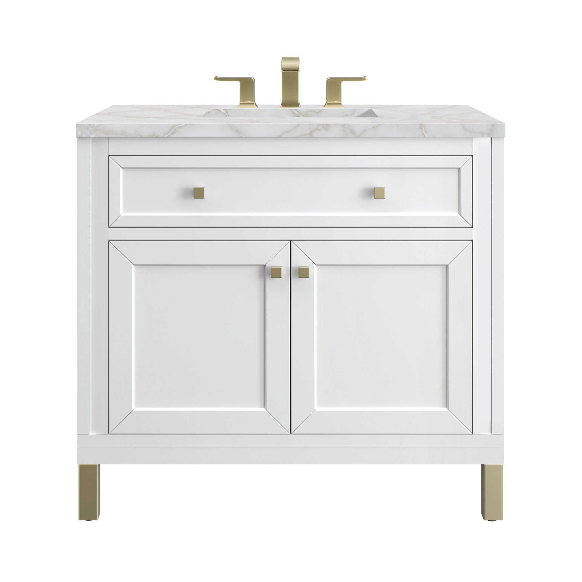 James Martin Vanities Chicago 36" Glossy White Single Vanity With 3cm Victorian Silver Silestone Top