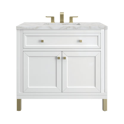 James Martin Vanities Chicago 36" Glossy White Single Vanity With 3cm Victorian Silver Silestone Top