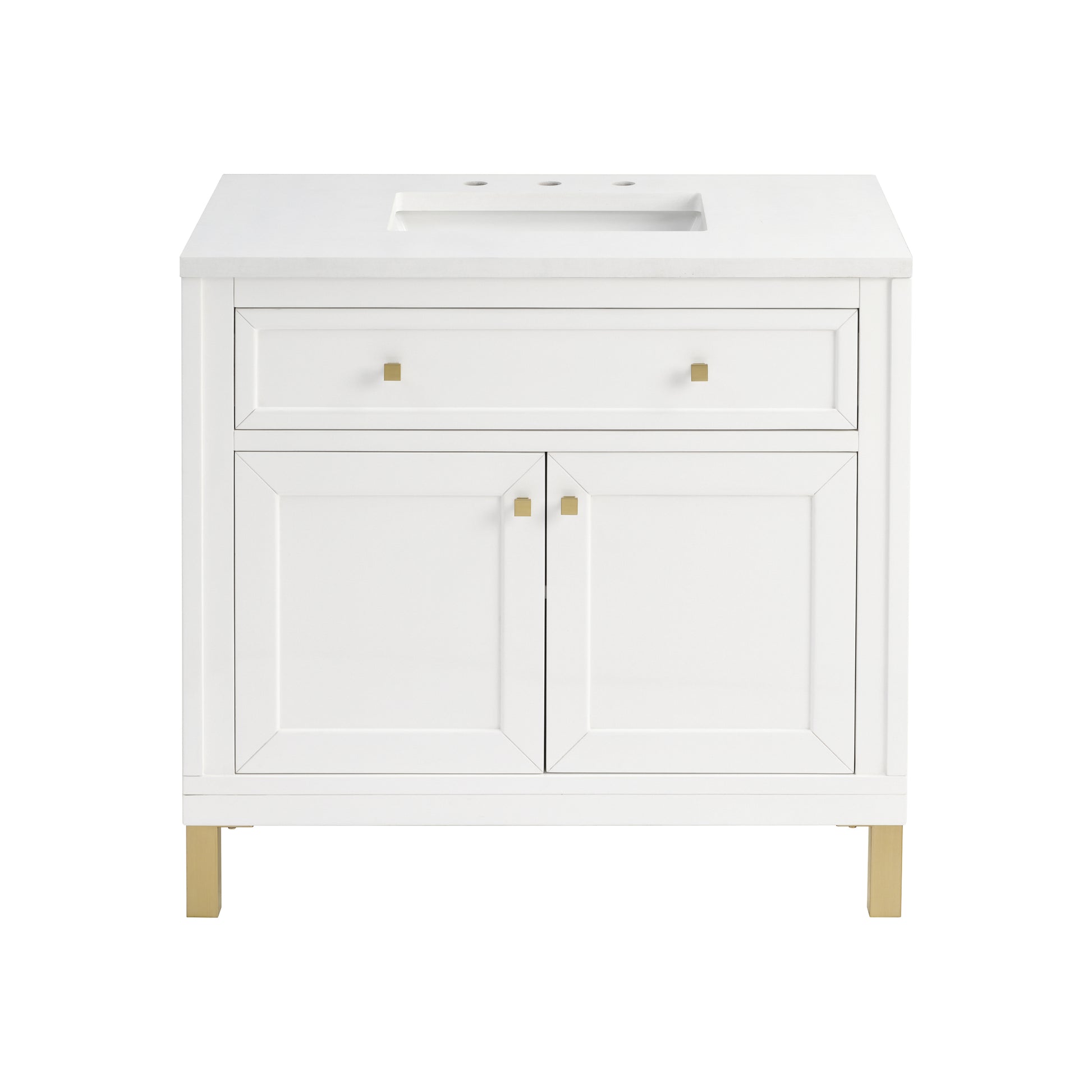 James Martin Vanities Chicago 36" Glossy White Single Vanity With 3cm White Zeus Silestone Top