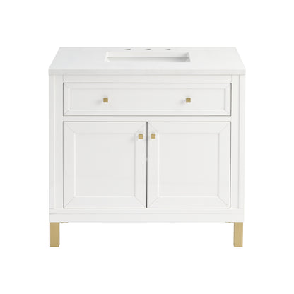 James Martin Vanities Chicago 36" Glossy White Single Vanity With 3cm White Zeus Silestone Top