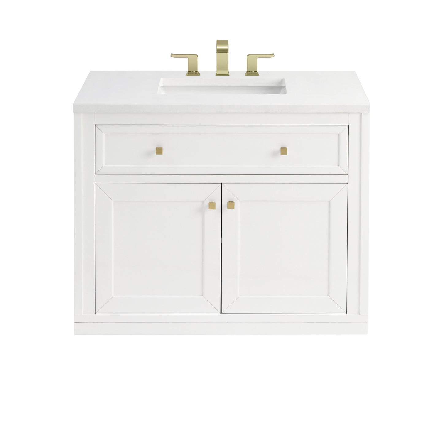 James Martin Vanities Chicago 36" Glossy White Single Vanity With 3cm White Zeus Silestone Top