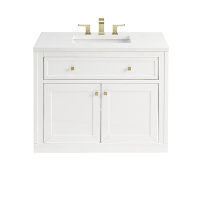 James Martin Vanities Chicago 36" Glossy White Single Vanity With 3cm White Zeus Silestone Top
