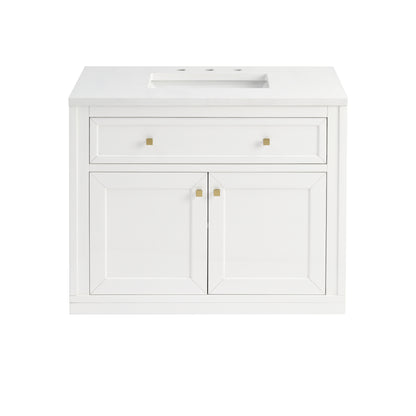 James Martin Vanities Chicago 36" Glossy White Single Vanity With 3cm White Zeus Silestone Top