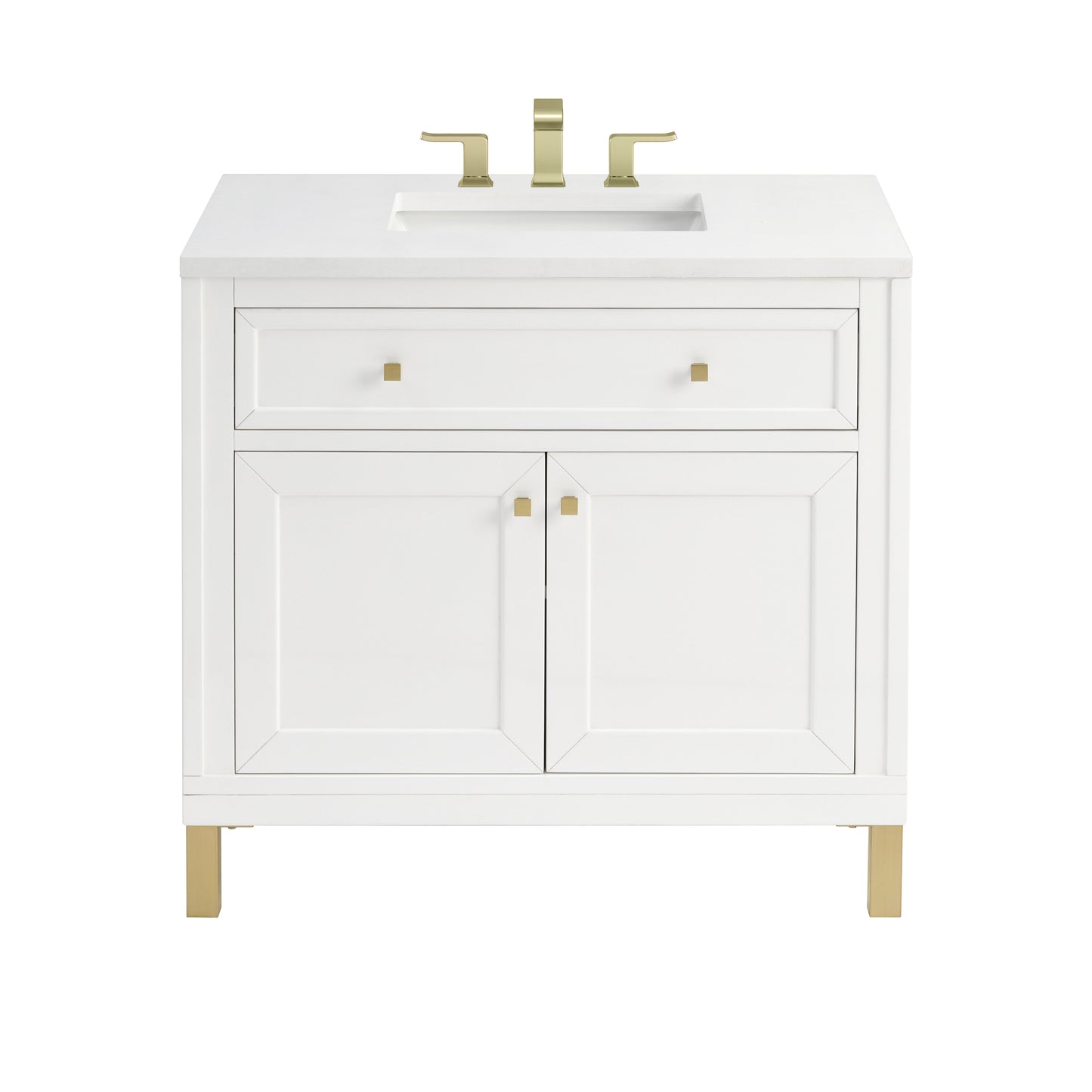 James Martin Vanities Chicago 36" Glossy White Single Vanity With 3cm White Zeus Silestone Top