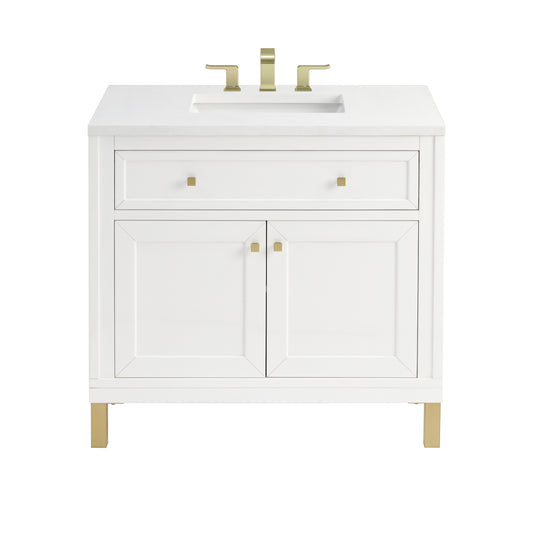 James Martin Vanities Chicago 36" Glossy White Single Vanity With 3cm White Zeus Silestone Top
