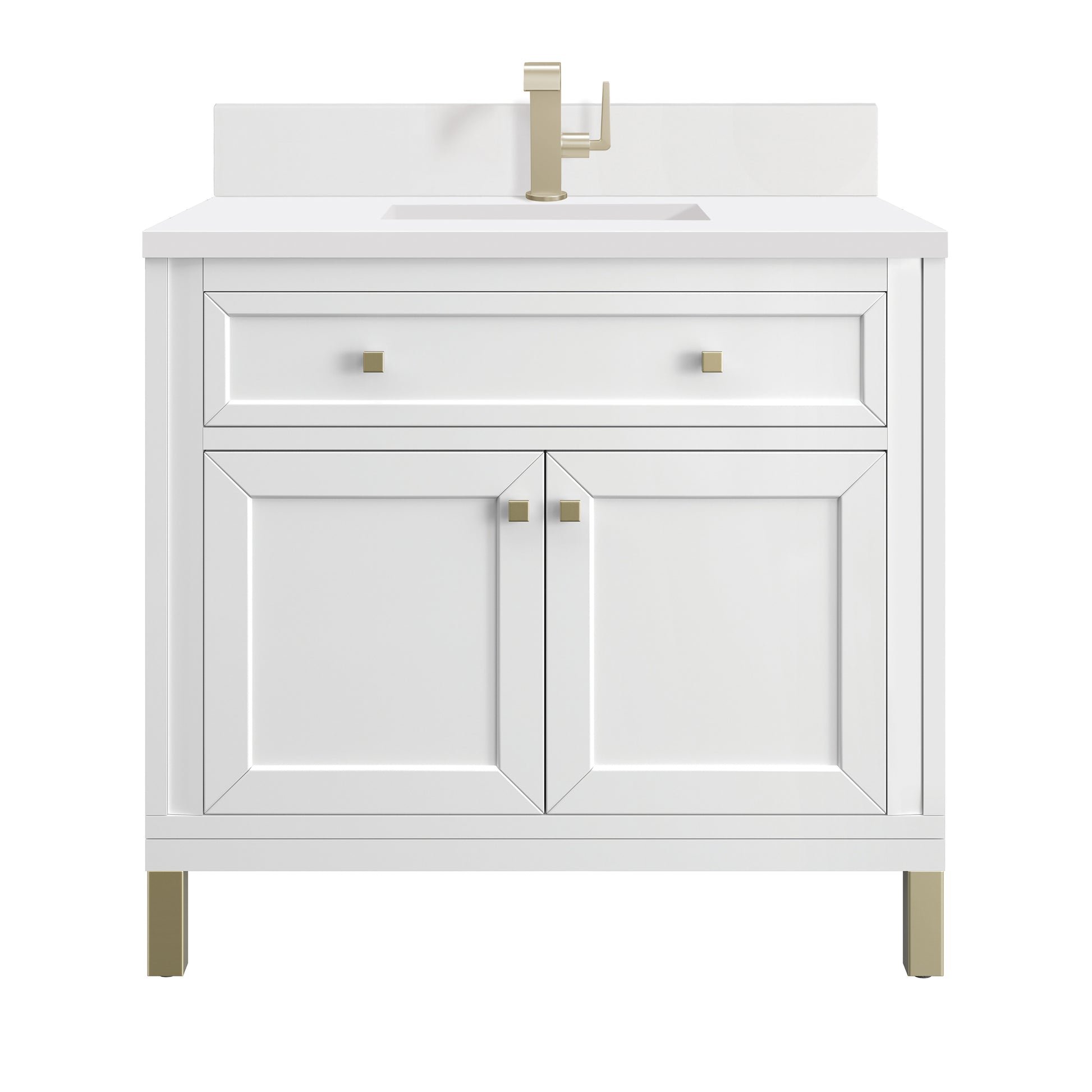 James Martin Vanities Chicago 36" Glossy White Single Vanity With Single Hole 3cm White Zeus Silestone Top and Backsplash