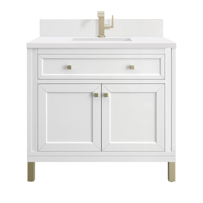 James Martin Vanities Chicago 36" Glossy White Single Vanity With Single Hole 3cm White Zeus Silestone Top and Backsplash