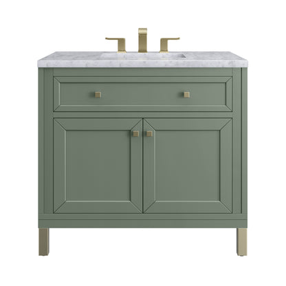 James Martin Vanities Chicago 36" Smokey Celadon Single Vanity With 3 cm Carrara Marble Top