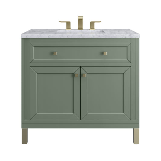 James Martin Vanities Chicago 36" Smokey Celadon Single Vanity With 3 cm Carrara Marble Top
