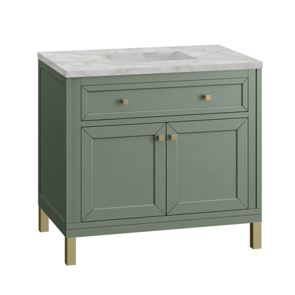 James Martin Vanities Chicago 36" Smokey Celadon Single Vanity With 3 cm Victorian Silver Top