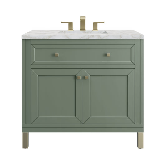 James Martin Vanities Chicago 36" Smokey Celadon Single Vanity With 3 cm Victorian Silver Top