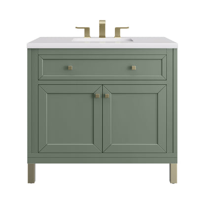 James Martin Vanities Chicago 36" Smokey Celadon Single Vanity With 3 cm White Zeus Top