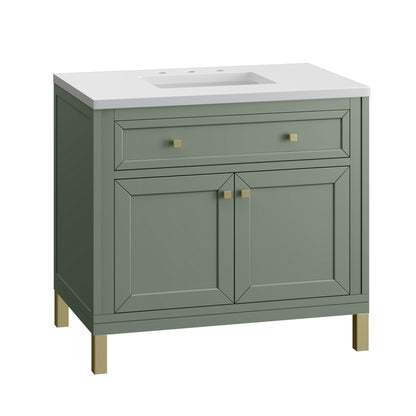 James Martin Vanities Chicago 36" Smokey Celadon Single Vanity With 3 cm White Zeus Top