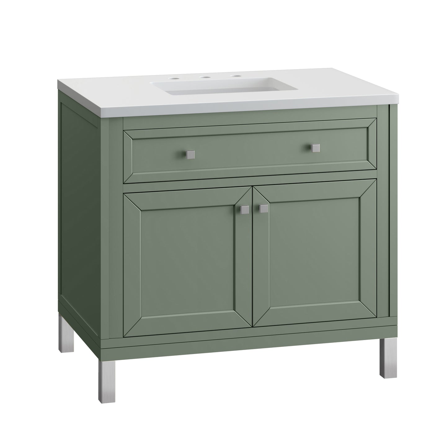 James Martin Vanities Chicago 36" Smokey Celadon Single Vanity With 3 cm White Zeus Top