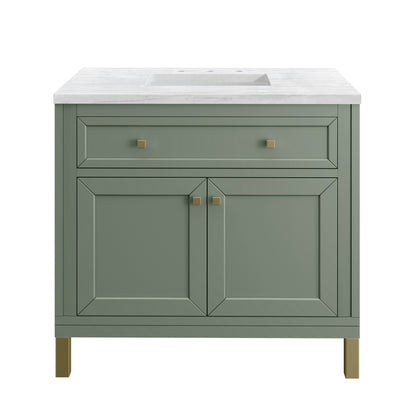 James Martin Vanities Chicago 36" Smokey Celadon Single Vanity With 3cm Arctic Fall Solid Surface Top