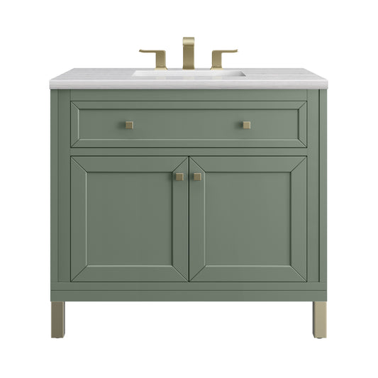James Martin Vanities Chicago 36" Smokey Celadon Single Vanity With 3cm Arctic Fall Solid Surface Top