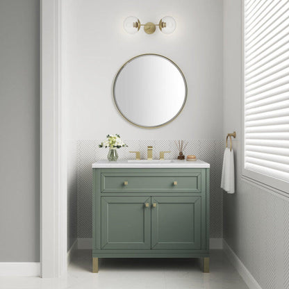 James Martin Vanities Chicago 36" Smokey Celadon Single Vanity With 3cm Arctic Fall Top