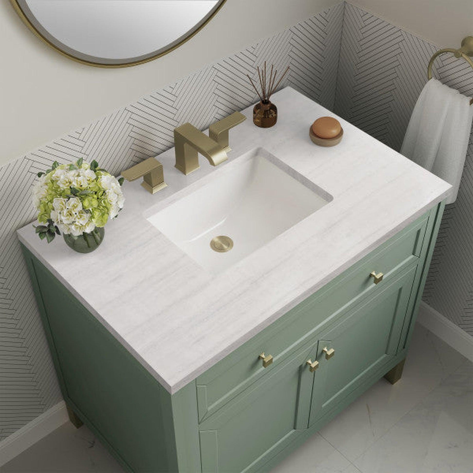 James Martin Vanities Chicago 36" Smokey Celadon Single Vanity With 3cm Arctic Fall Top