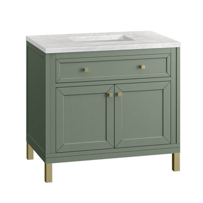 James Martin Vanities Chicago 36" Smokey Celadon Single Vanity With 3cm Arctic Fall Top