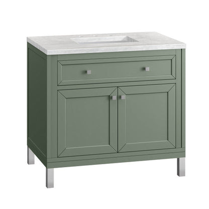 James Martin Vanities Chicago 36" Smokey Celadon Single Vanity With 3cm Arctic Fall Top