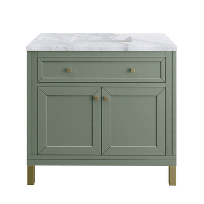 James Martin Vanities Chicago 36" Smokey Celadon Single Vanity With 3cm Carrara Marble Top