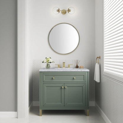 James Martin Vanities Chicago 36" Smokey Celadon Single Vanity With 3cm Carrara Marble Top