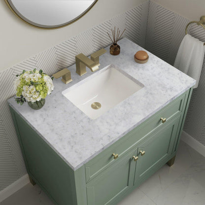 James Martin Vanities Chicago 36" Smokey Celadon Single Vanity With 3cm Carrara Marble Top