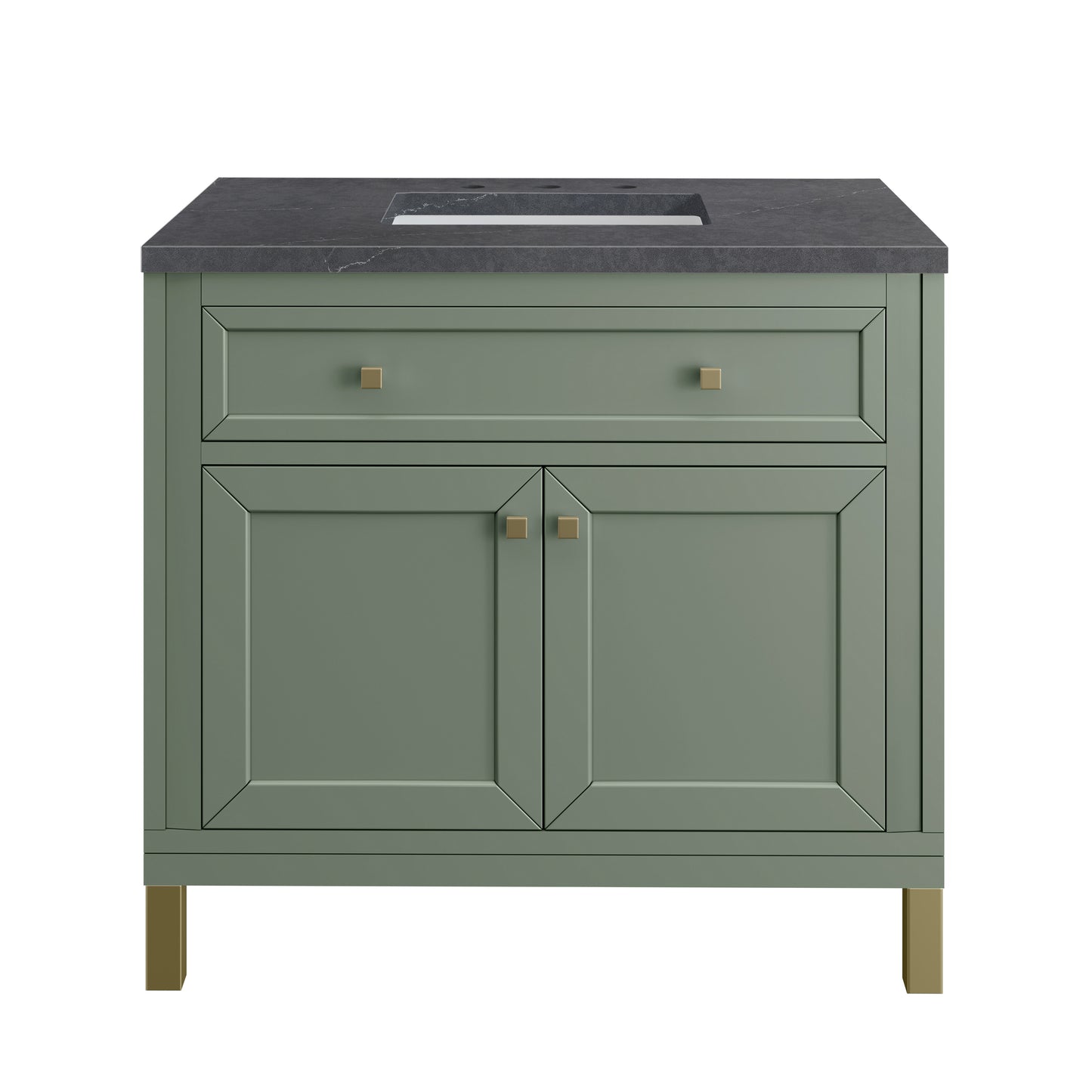 James Martin Vanities Chicago 36" Smokey Celadon Single Vanity With 3cm Charcoal Soapstone Silestone Top